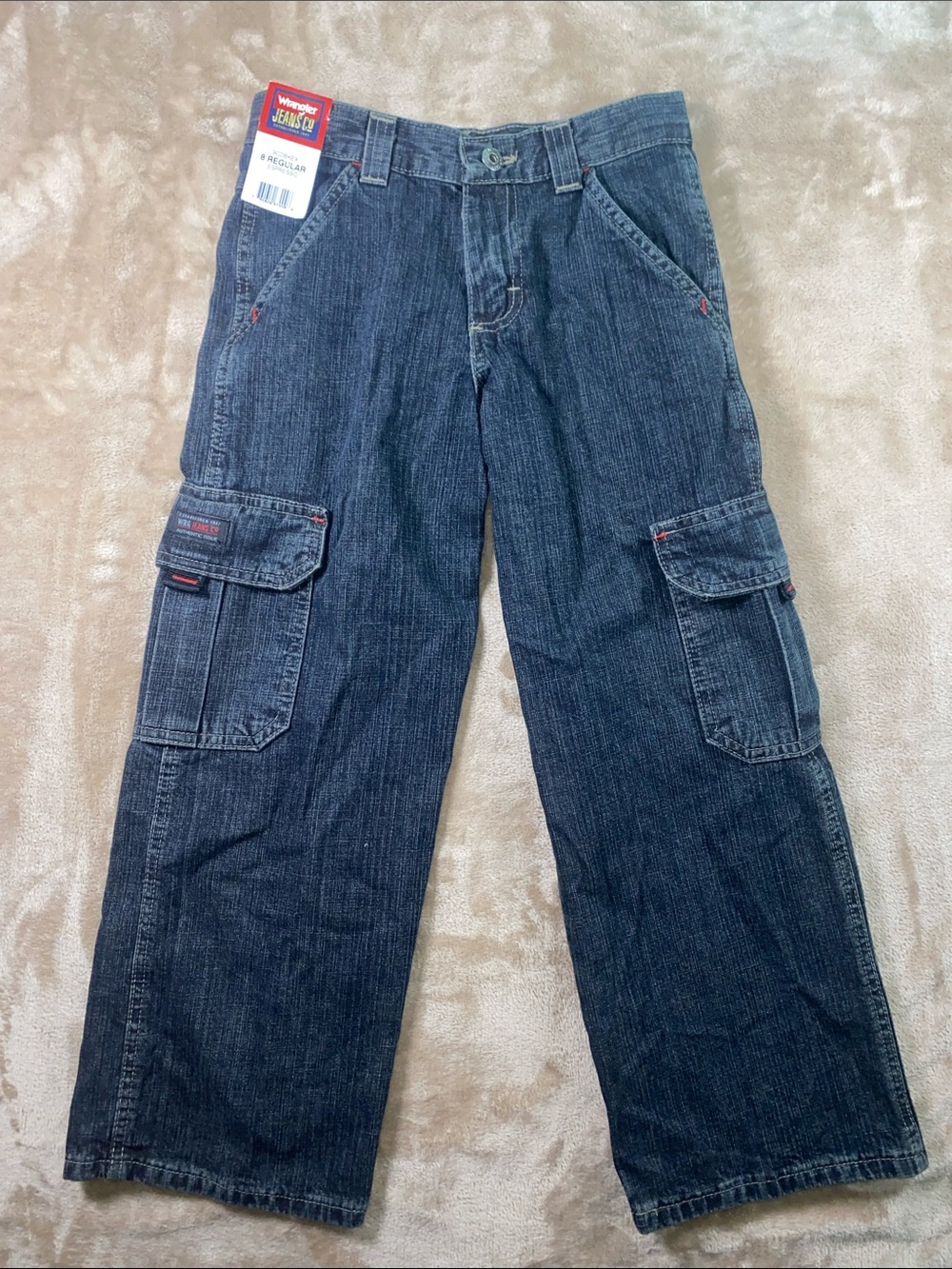 Wrangler Dark Blue Cargo Pants for Boys size 8 with adjustable straps